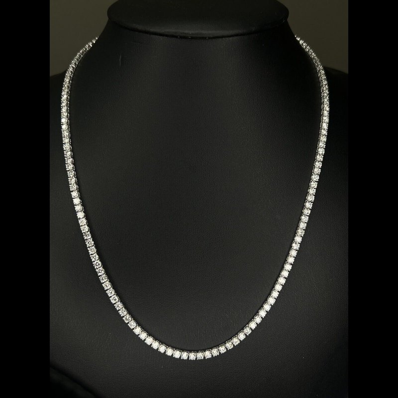 10.66ct Natural Round Diamond Tennis Line Necklace, 18K White Gold