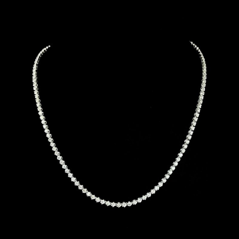 5.78 ct Natural Round Diamond Tennis Line Necklace, 9K White Gold