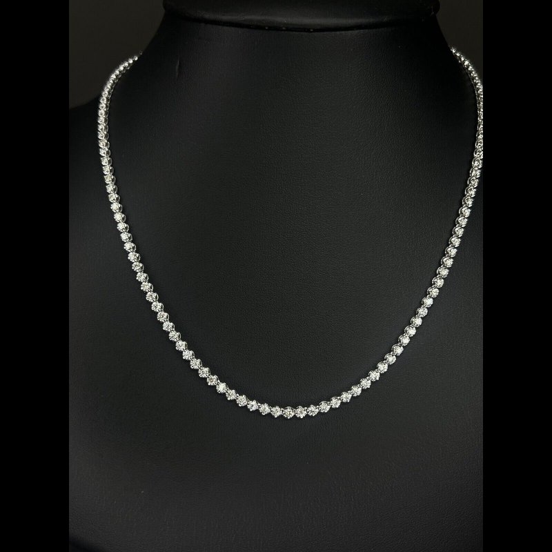 5.78 ct Natural Round Diamond Tennis Line Necklace, 9K White Gold