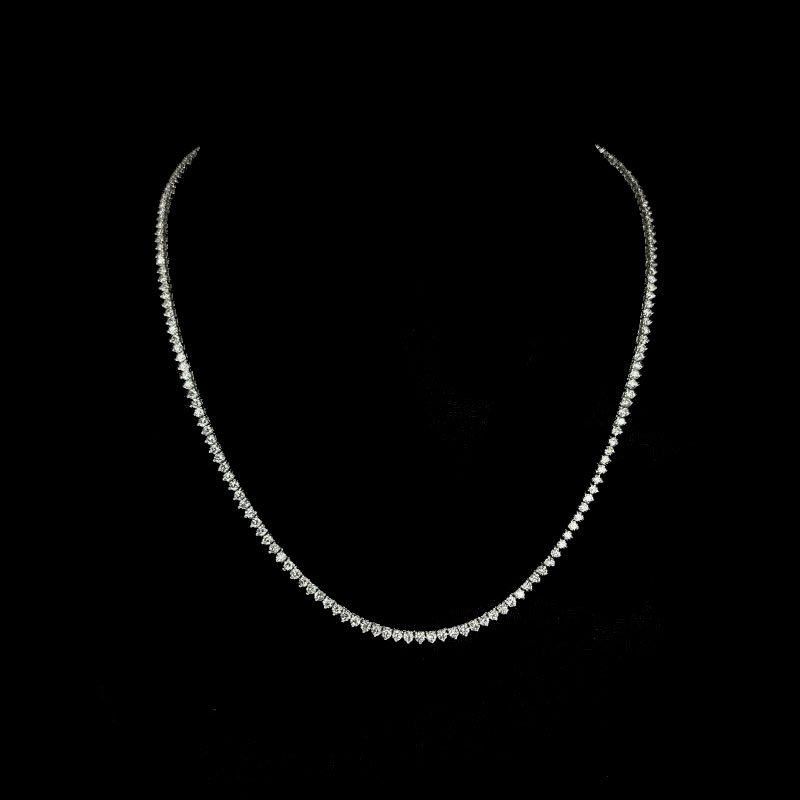 7.48 ct Natural Round Diamond Three Claw Tennis Necklace, 18K White Gold