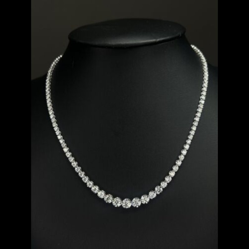 7.88 Ct Top Quality Round Diamond Graduated Tennis Necklace, 9K White Gold