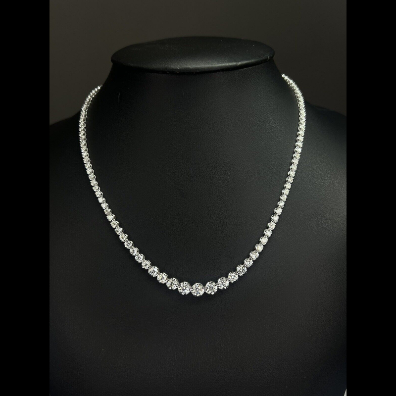 7.88 Ct Top Quality Round Diamond Graduated Tennis Necklace, 9K White Gold