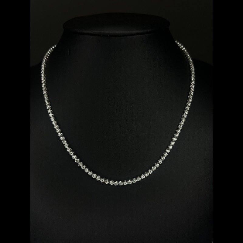 4.88 ct Natural Round Diamond Tennis Line Necklace, 9K White Gold