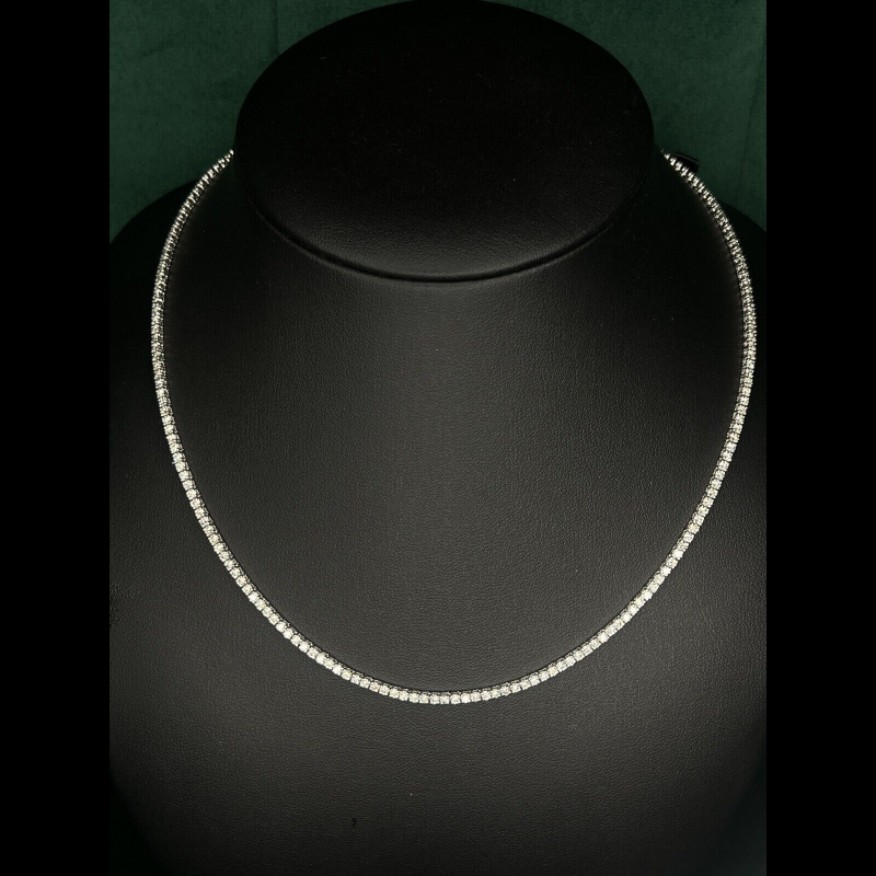 6.84 Ct F/SI Round Diamond Tennis Necklace, 9K White Gold
