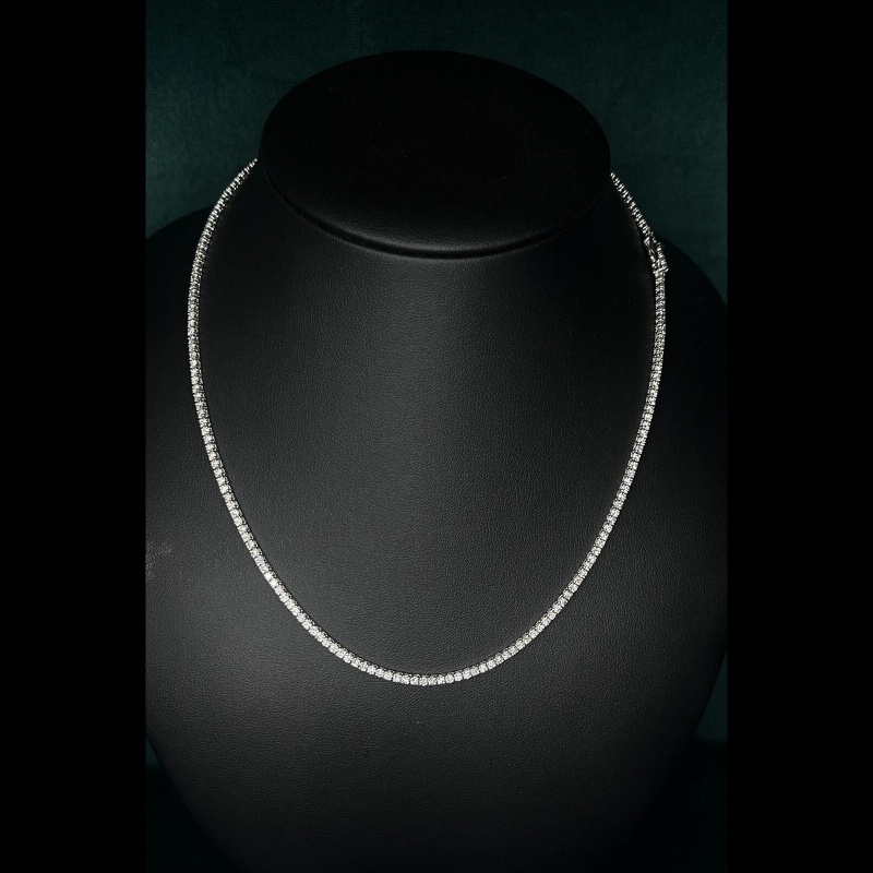 Christmas Offer - 6.84 Ct F/SI Round Diamond Tennis Necklace, 9K White Gold