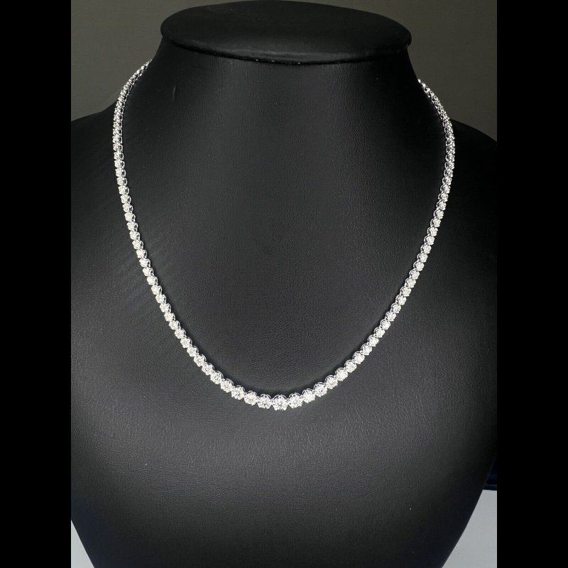 5.64 ct Natural Round Diamond Graduated Tennis Necklace, 9K White Gold