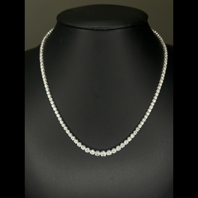Christmas Deal - 5.64 ct Natural Round Diamond Graduated Tennis Necklace, 9K White Gold