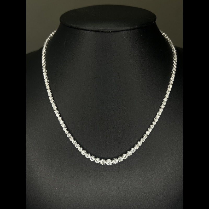 5.64 ct Natural Round Diamond Graduated Tennis Necklace, 9K White Gold