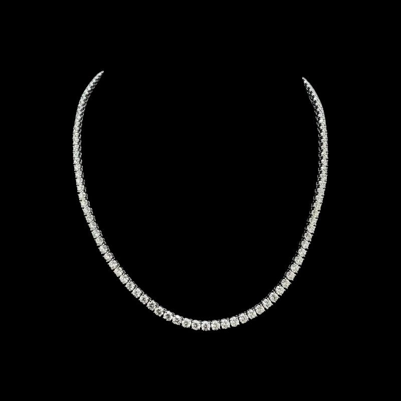 18.60 Ct Top Quality F/VS-Si Round Diamond Tennis Necklace, 18K White Gold