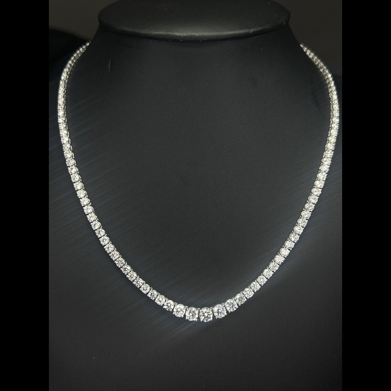 18.20 Ct Top Quality Round Diamond Graduated Tennis Necklace, 18K White Gold