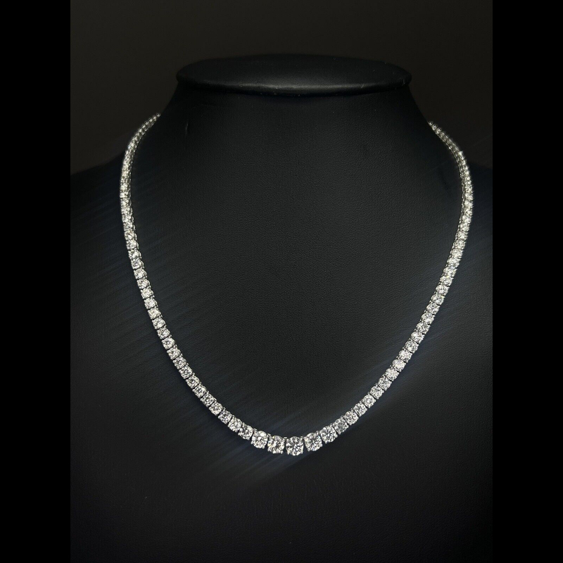 18.20 Ct Top Quality Round Diamond Graduated Tennis Necklace, 18K White Gold