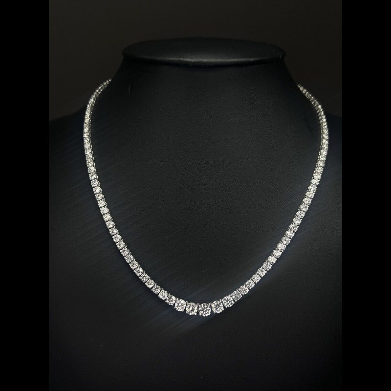 18.20 Ct Top Quality Round Diamond Graduated Tennis Necklace, 18K White Gold