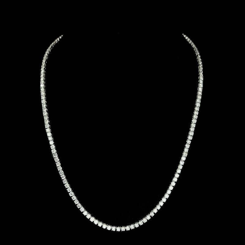 16.23 ct Natural Round Diamond Tennis Line Necklace, 18K White Gold