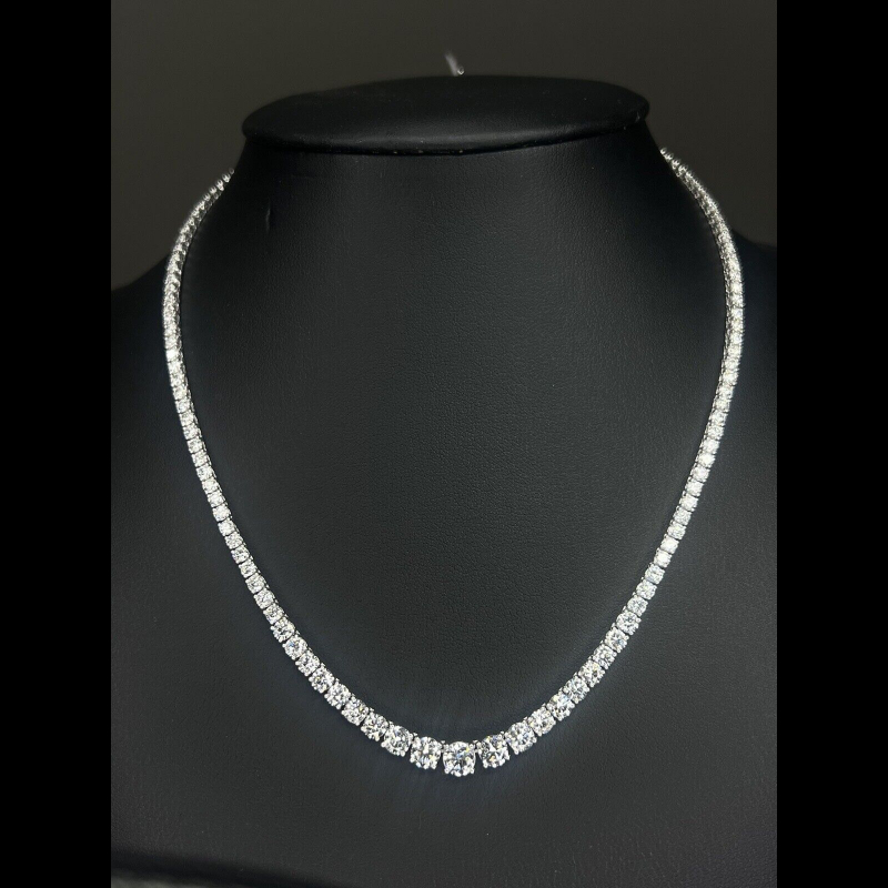 15.76 Ct Top Quality Round Diamond Graduated Tennis Necklace, 18K White Gold