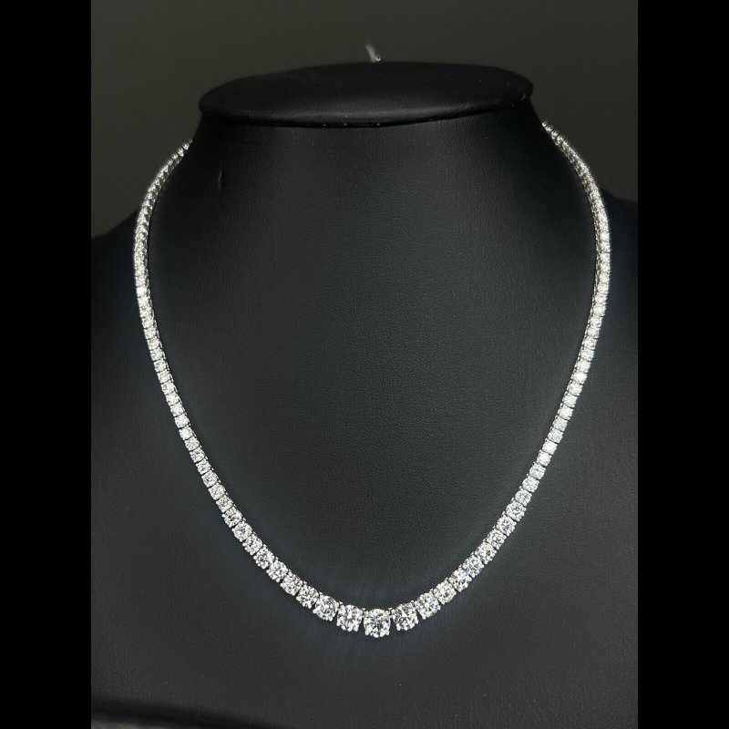 15.76 Ct Top Quality Round Diamond Graduated Tennis Necklace, 18K White Gold