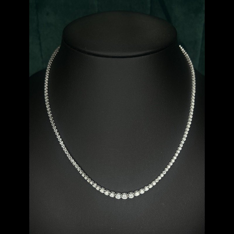 5.42 Ct Natural Diamond Graduated Tennis Necklace, 9K White Gold