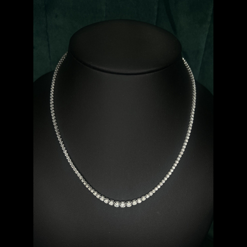 Christmas Offer - 5.42 Ct Natural Diamond Graduated Tennis Necklace, 9K White Gold