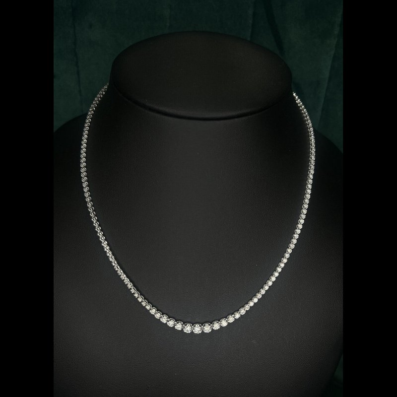 5.42 Ct Natural Diamond Graduated Tennis Necklace, 9K White Gold