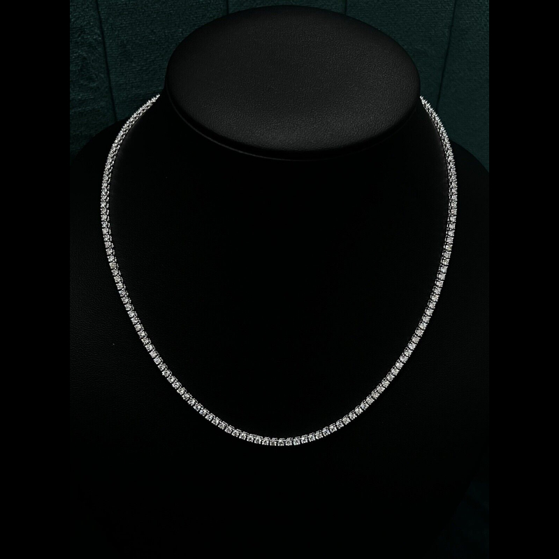 6.84 ct F/SI Round Diamond Tennis Necklace, 18K White Gold