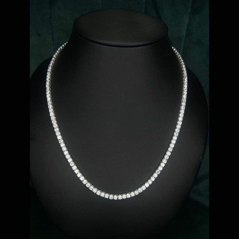 28.99 Cts Natural Round Diamond Tennis Necklace, 18K White Gold