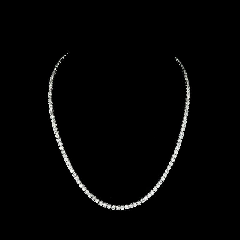 28.99 Cts Natural Round Diamond Tennis Necklace, 18K White Gold