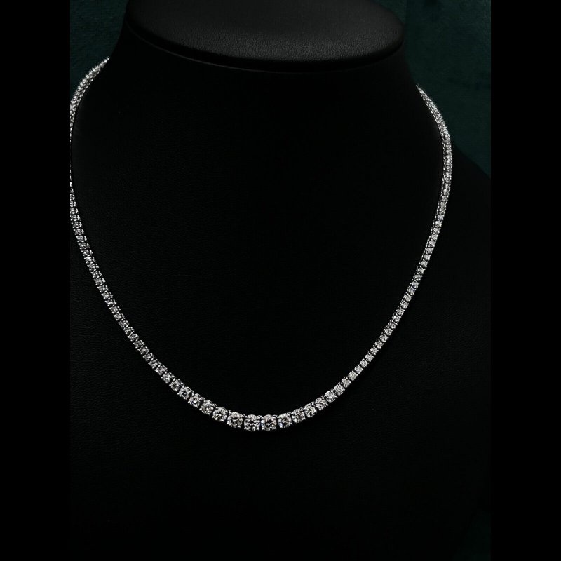 6.66 Ct Top D-F/VS Round Diamond Graduated Tennis Necklace, 18K White Gold