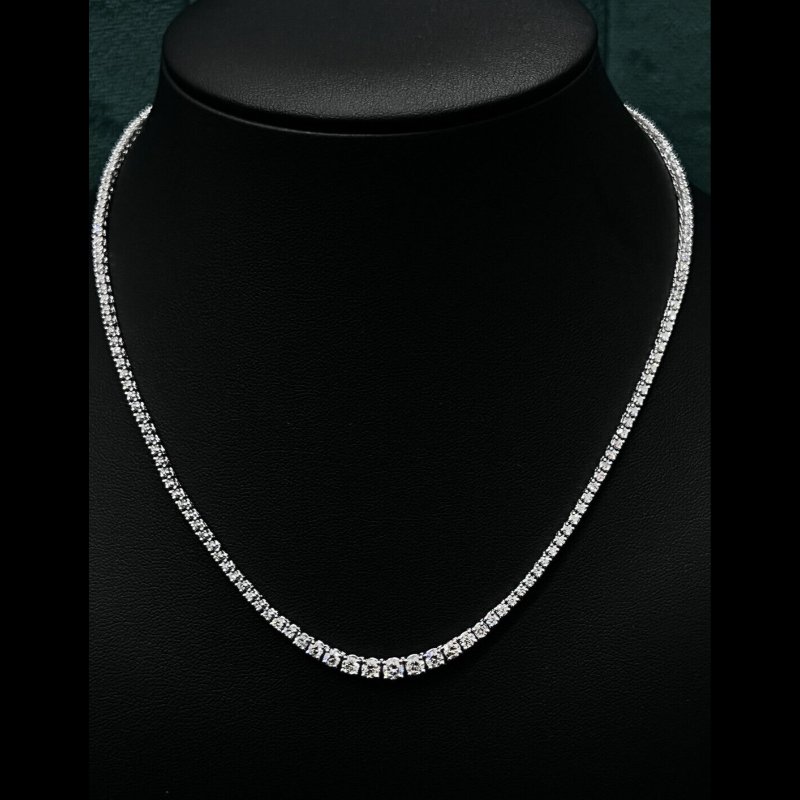 7.49 Ct Top D-F/VS Round Diamond Graduated Tennis Necklace, 18K White Gold