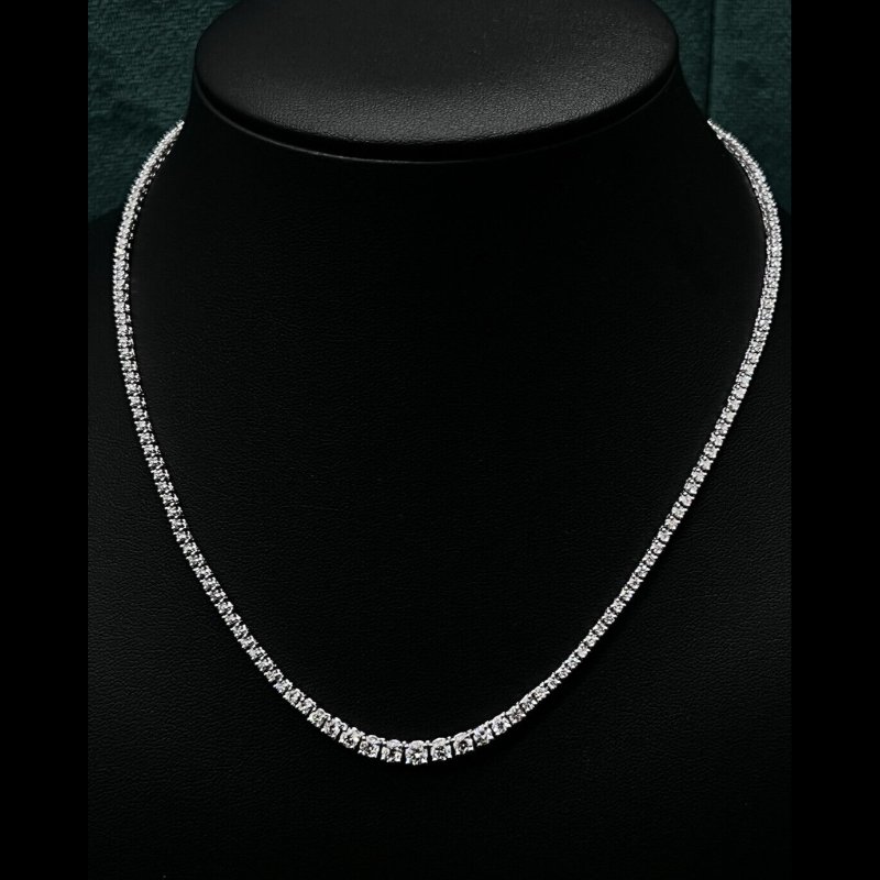 7.49 Ct Top D-F/VS Round Diamond Graduated Tennis Necklace, 18K White Gold