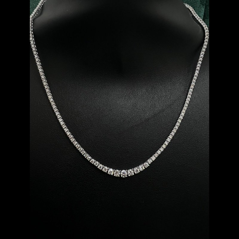 7.02 Ct Top D-F/VS Round Diamond Graduated Tennis Necklace, 18K White Gold