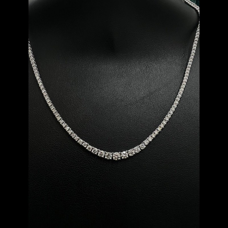 7.02 Ct Top D-F/VS Round Diamond Graduated Tennis Necklace, 18K White Gold