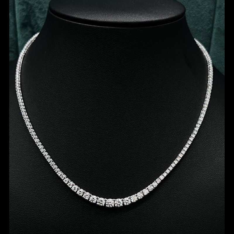 7.95 Ct Top D-F/VS Round Diamond Graduated Tennis Necklace, 18K White Gold