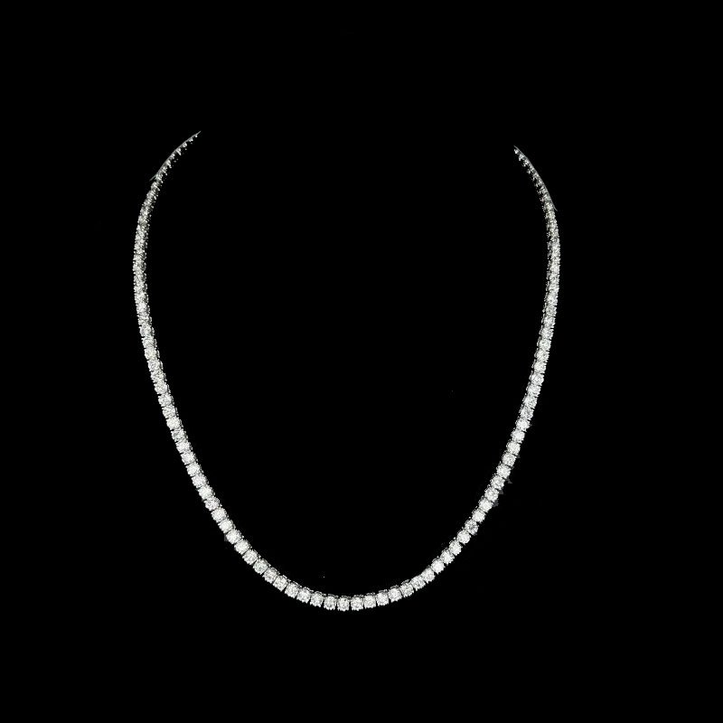 27.62 Cts Natural Round Diamond Tennis Necklace, 18K White Gold