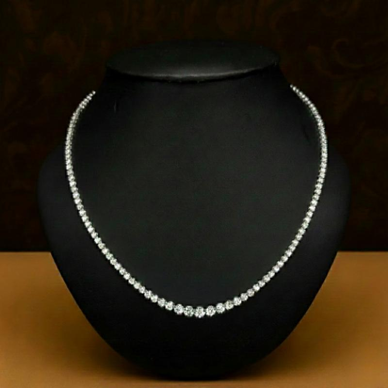 22.26 Ct Round Diamond Graduated Tennis Necklace, 18k White Gold.