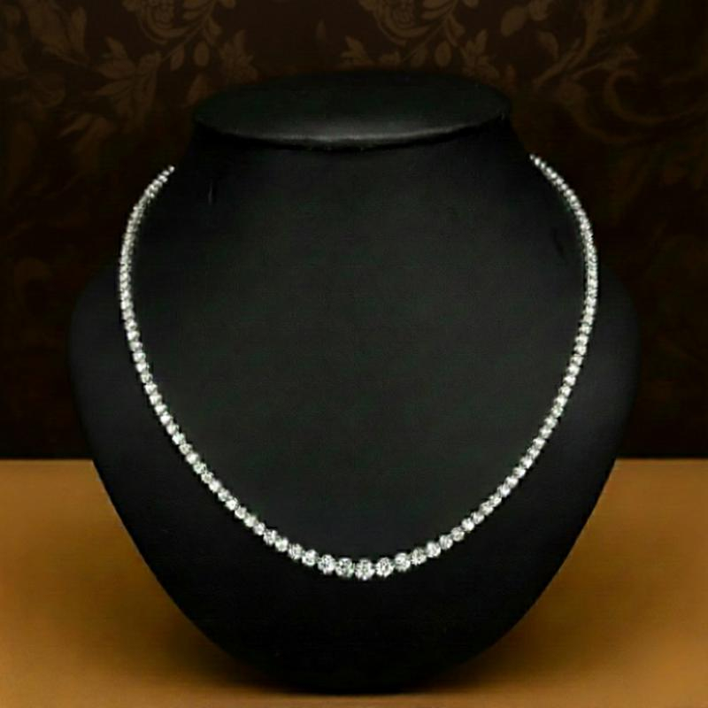 19.80 Ct Round Diamond Graduated Tennis Necklace, 18k White Gold.