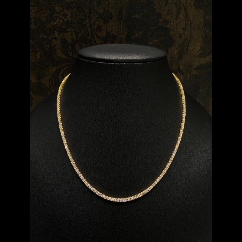 5.00ct Lab Grown Diamond Tennis Necklace In 9K Yellow Gold - D/VVS - 4 Prong Setting.