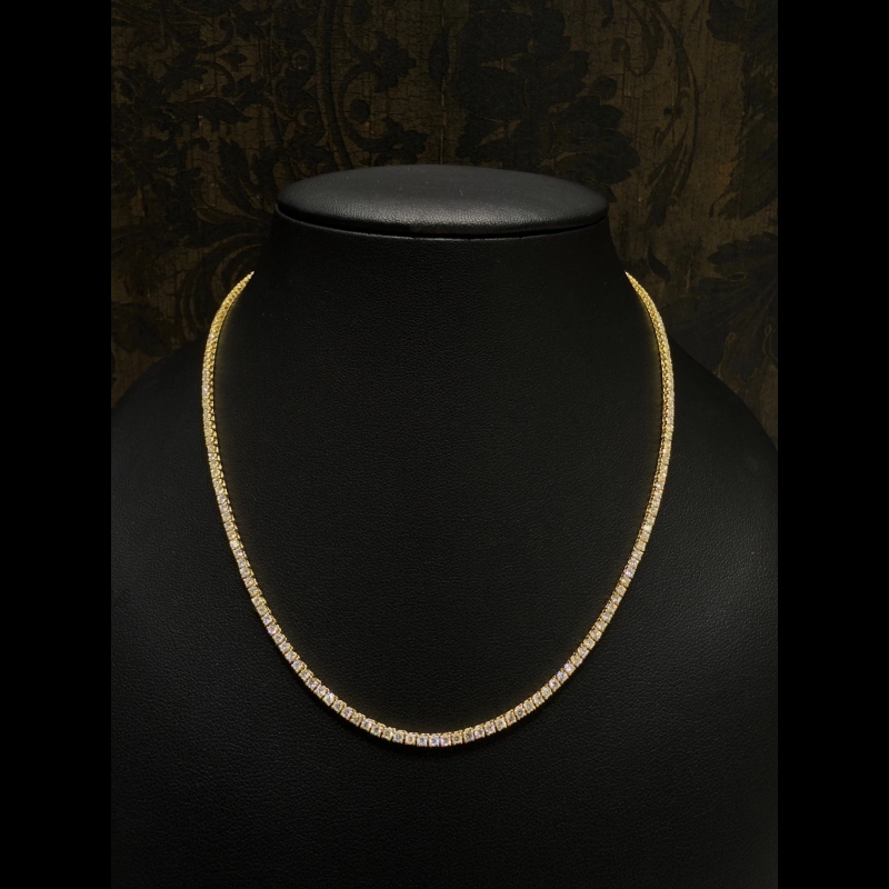 5.00ct Lab Grown Diamond Tennis Necklace In 9K Yellow Gold - D/VVS - 4 Prong Setting.
