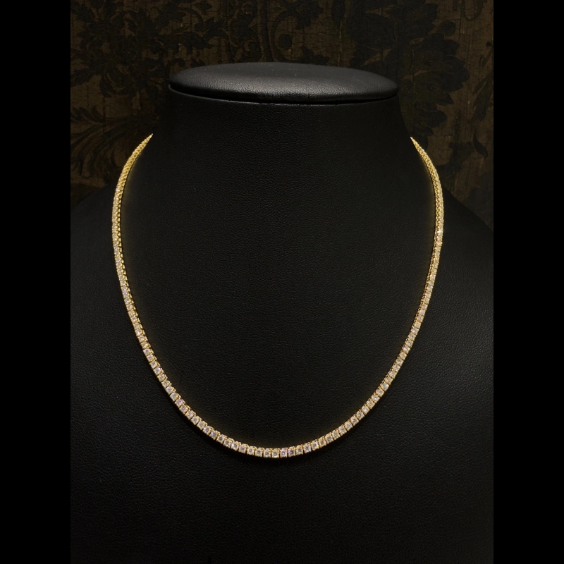 7.00ct Lab Grown Diamond Tennis Necklace In 9K Yellow Gold - D/VVS - 4 Prong Setting.