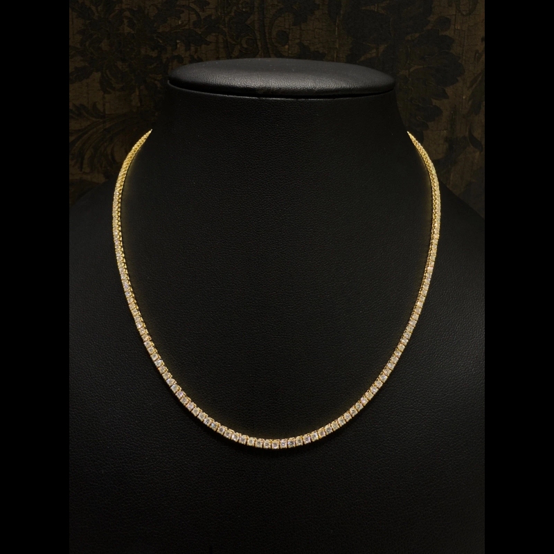 7.00ct Lab Grown Diamond Tennis Necklace In 9K Yellow Gold - D/VVS - 4 Prong Setting.