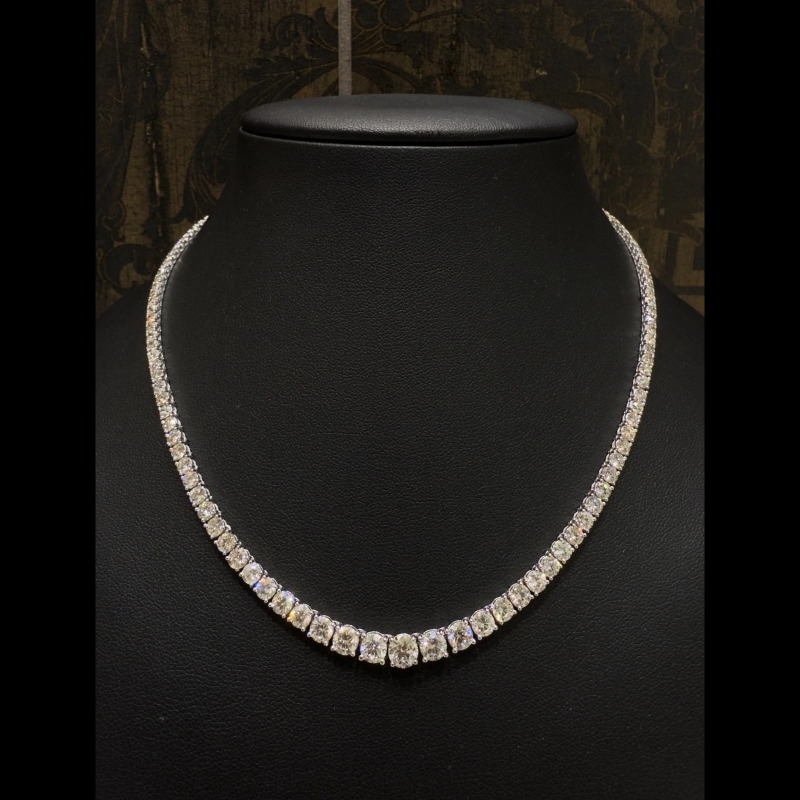 16.66ct 100% Natural Diamond Graduated Necklace, 18k White Gold