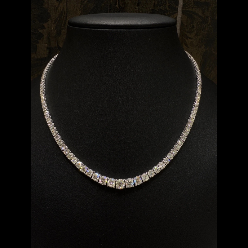 16.66ct 100% Natural Diamond Graduated Necklace, 18k White Gold