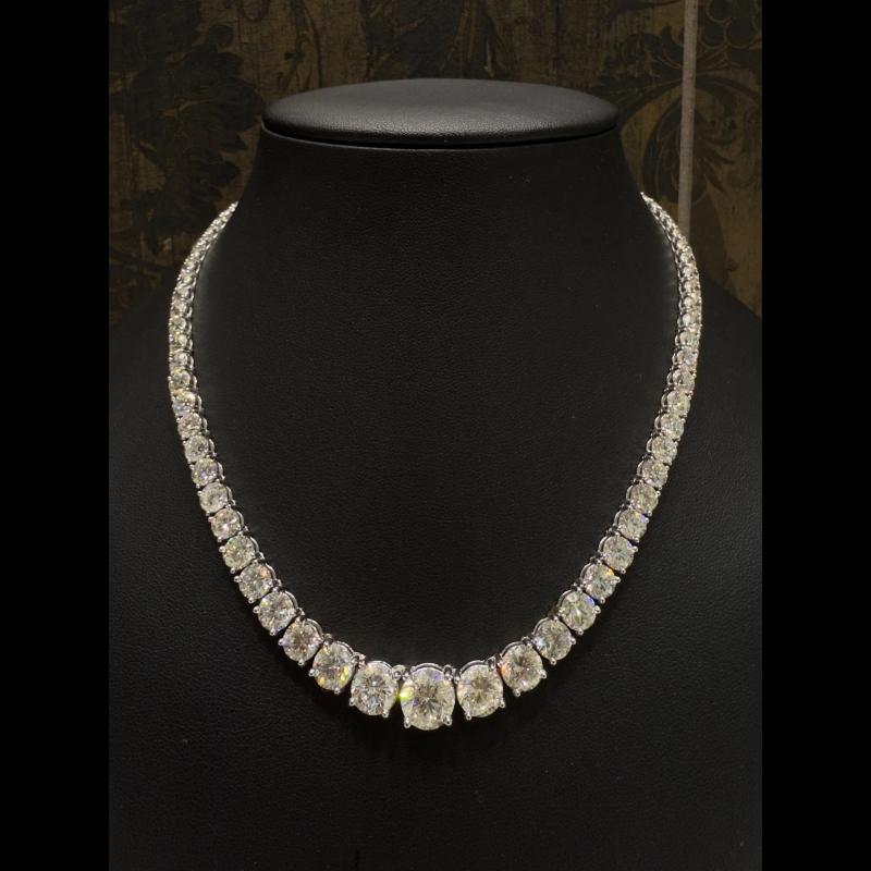 48.66ct 100% Natural Diamond Graduated Necklace, 18k White Gold