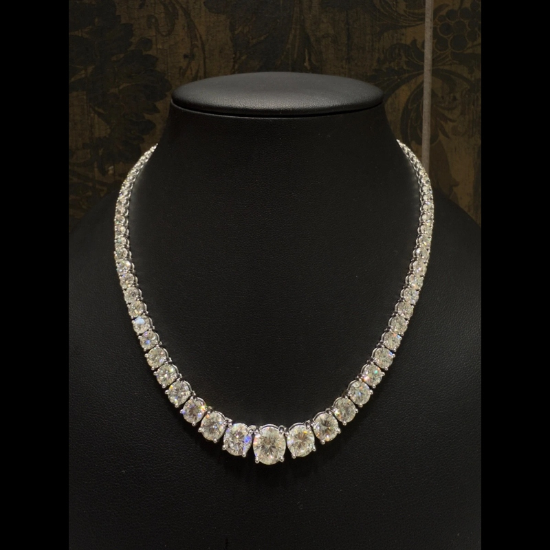 48.66ct 100% Natural Diamond Graduated Necklace, 18k White Gold