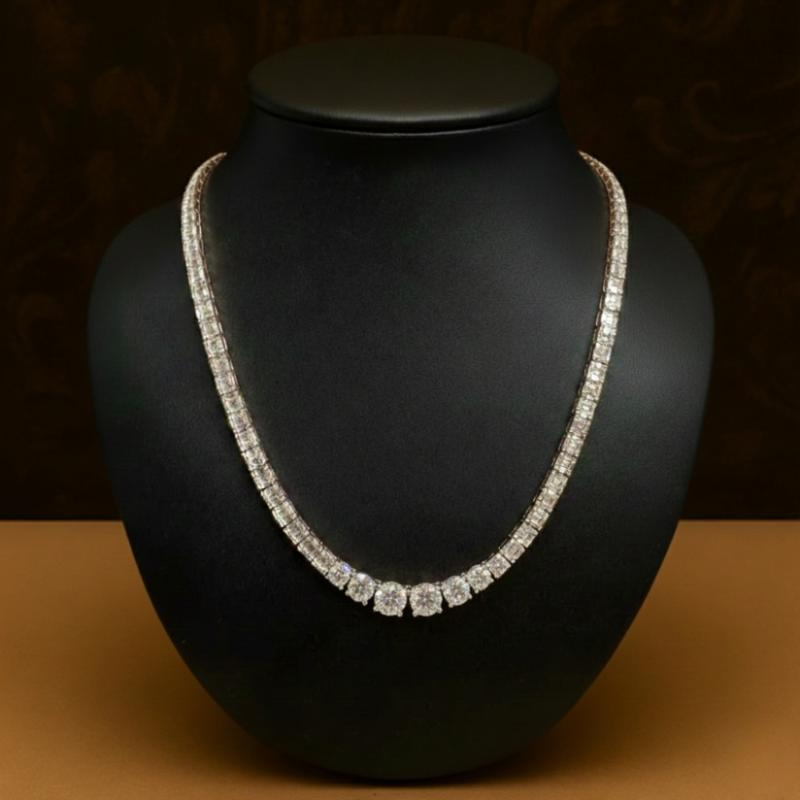 24.46ct 100% Natural Diamond Graduated Necklace, 18k White Gold