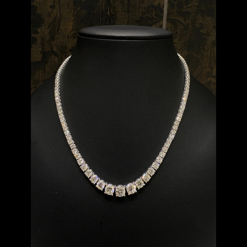 24.46ct 100% Natural Diamond Graduated Necklace, 18k White Gold