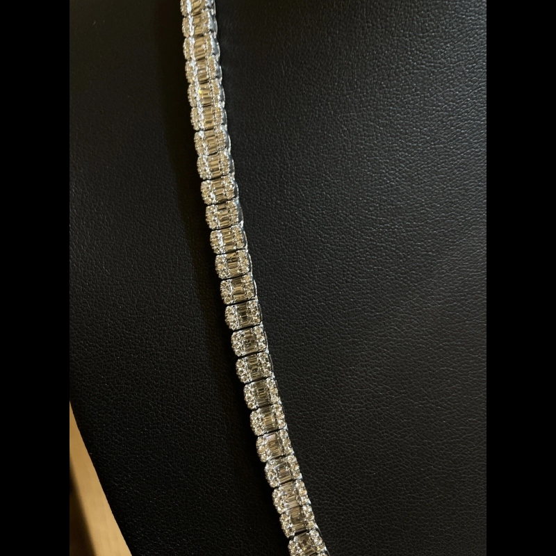 15.42 F/SI 100% Natural Baguette & Round Diamond Tennis Necklace, White Gold