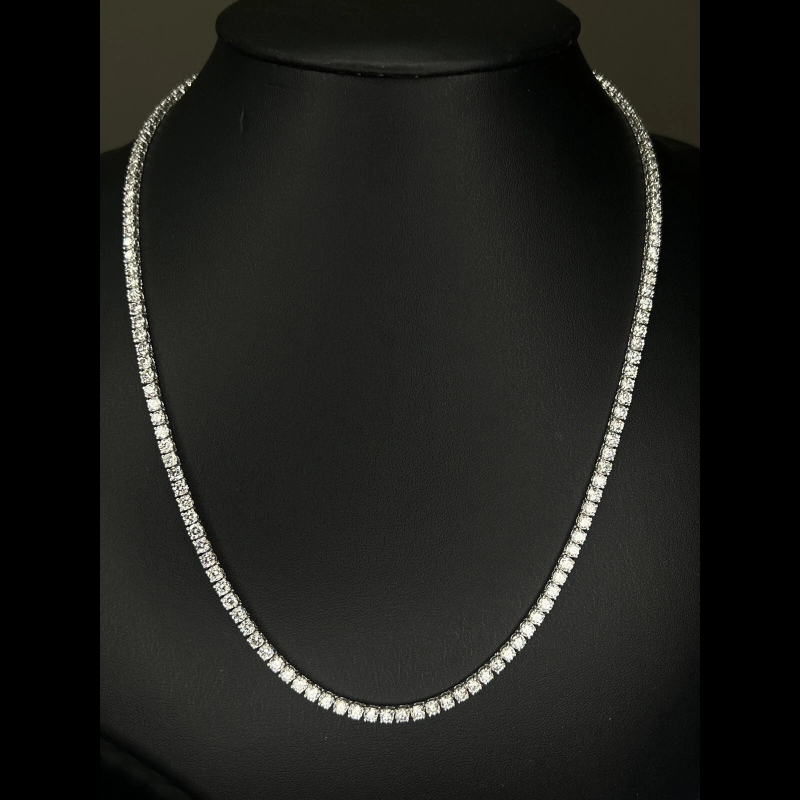 10.26ct G-H/SI 100% Natural Round Diamond Tennis Line Necklace, White Gold