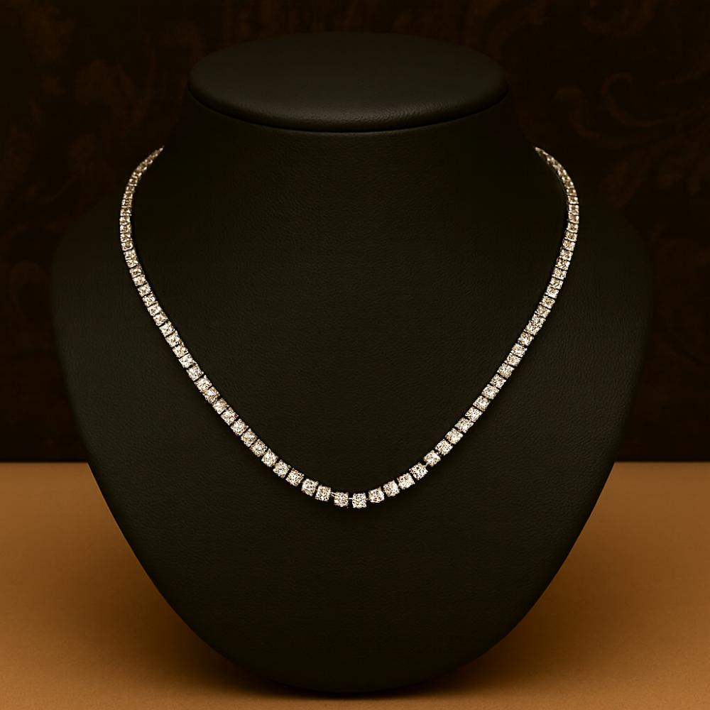 10.26ct G-H/SI 100% Natural Round Diamond Tennis Line Necklace, White Gold
