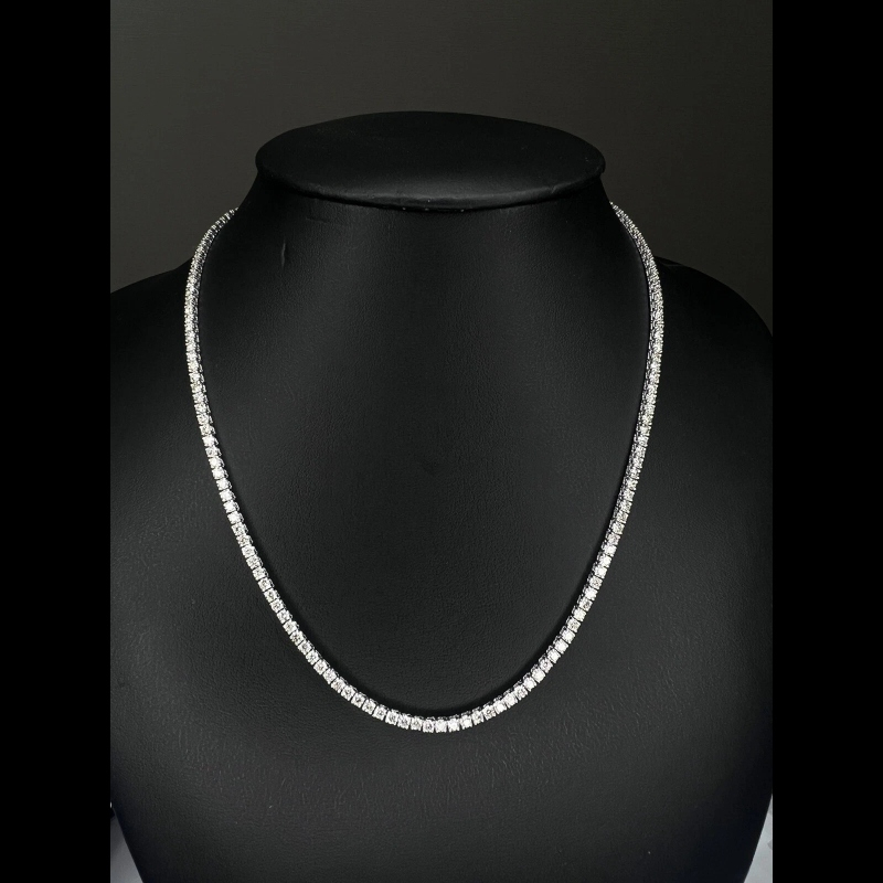 10.26ct G-H/SI 100% Natural Round Diamond Tennis Line Necklace, White Gold