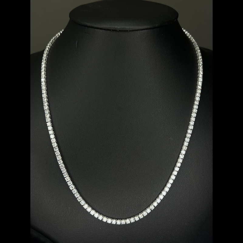 10.26ct G-H/SI 100% Natural Round Diamond Tennis Line Necklace, White Gold