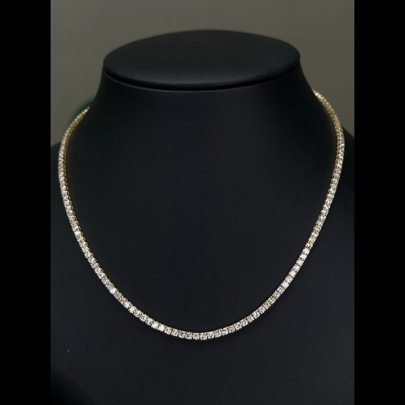 8.02ct G/SI 100% Natural Round Diamond Tennis Necklace, Yellow Gold